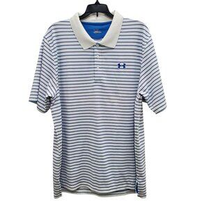Under Armour Underarmour HeatGear Men's White Blue Stripe SS Athletic Polo Sz XL